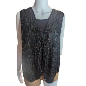 Vintage Rachna NY 100% Silk Beaded Black Vest Festive Special Events Sz M